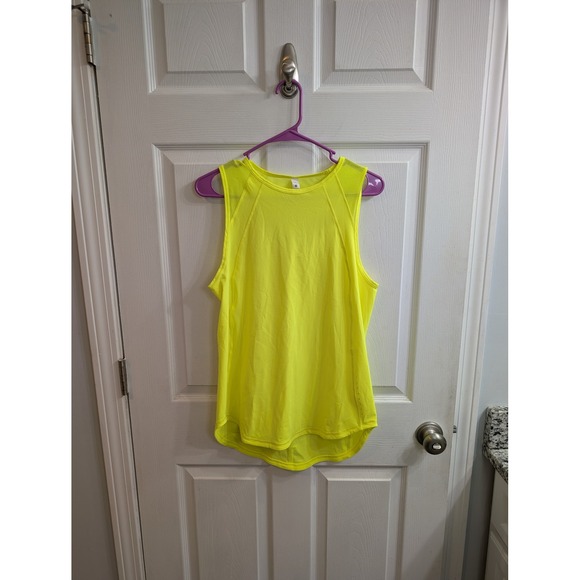 lululemon athletica Tops - Lululemon Sculpt Tank Top Neon Yellow Mesh Back Cutout Running Womens - Size 8